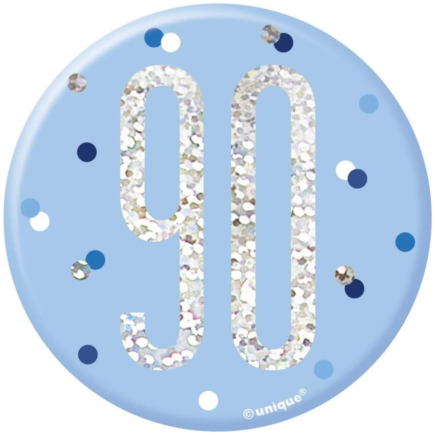 3"/ 8cm GLITZ BLUE 90th BIRTHDAY BADGE