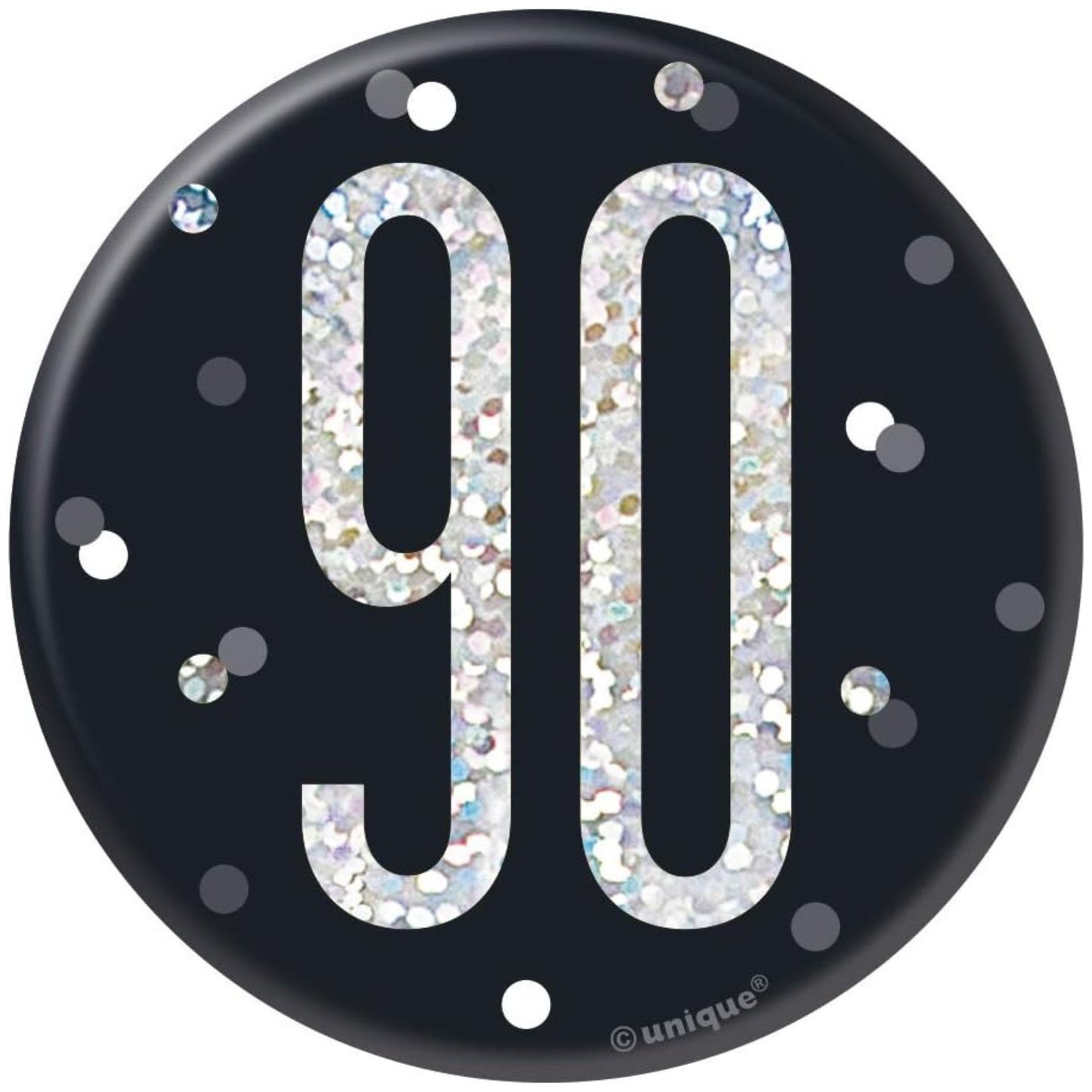 3"/ 8cm GLITZ BLACK 90th BIRTHDAY BADGE