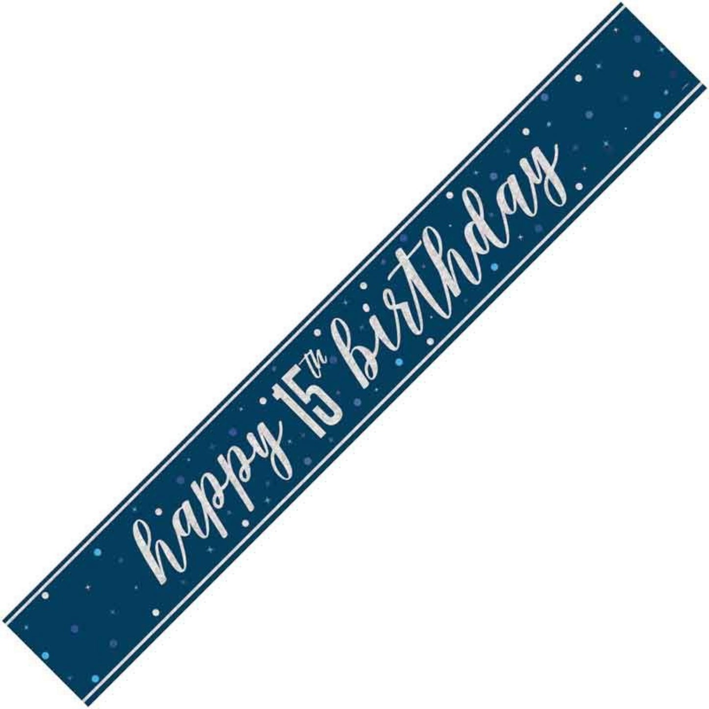 9ft / 2.7m GLITZ BLUE 15TH BIRTHDAY BANNER
