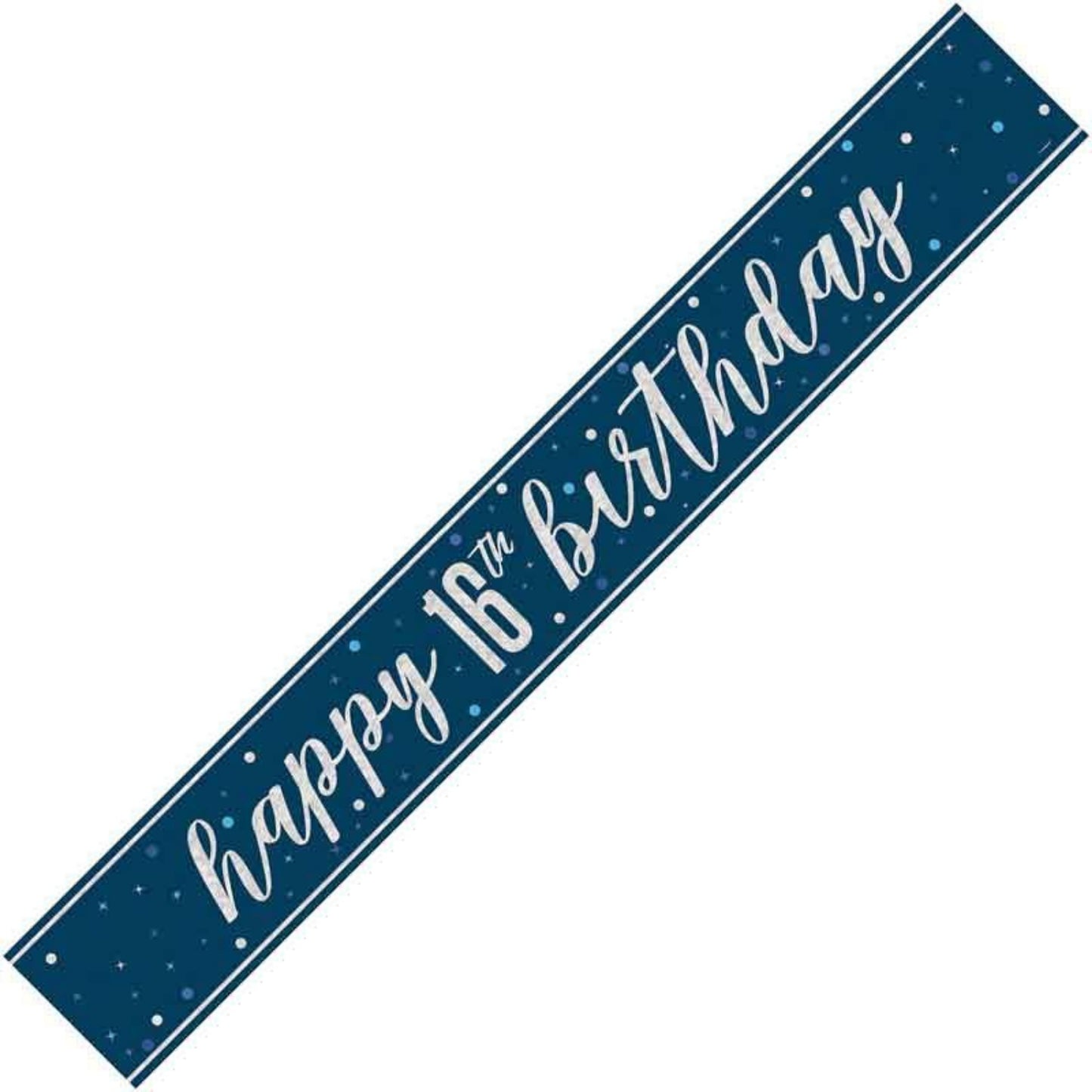 9ft / 2.7m GLITZ BLUE 16TH BIRTHDAY BANNER