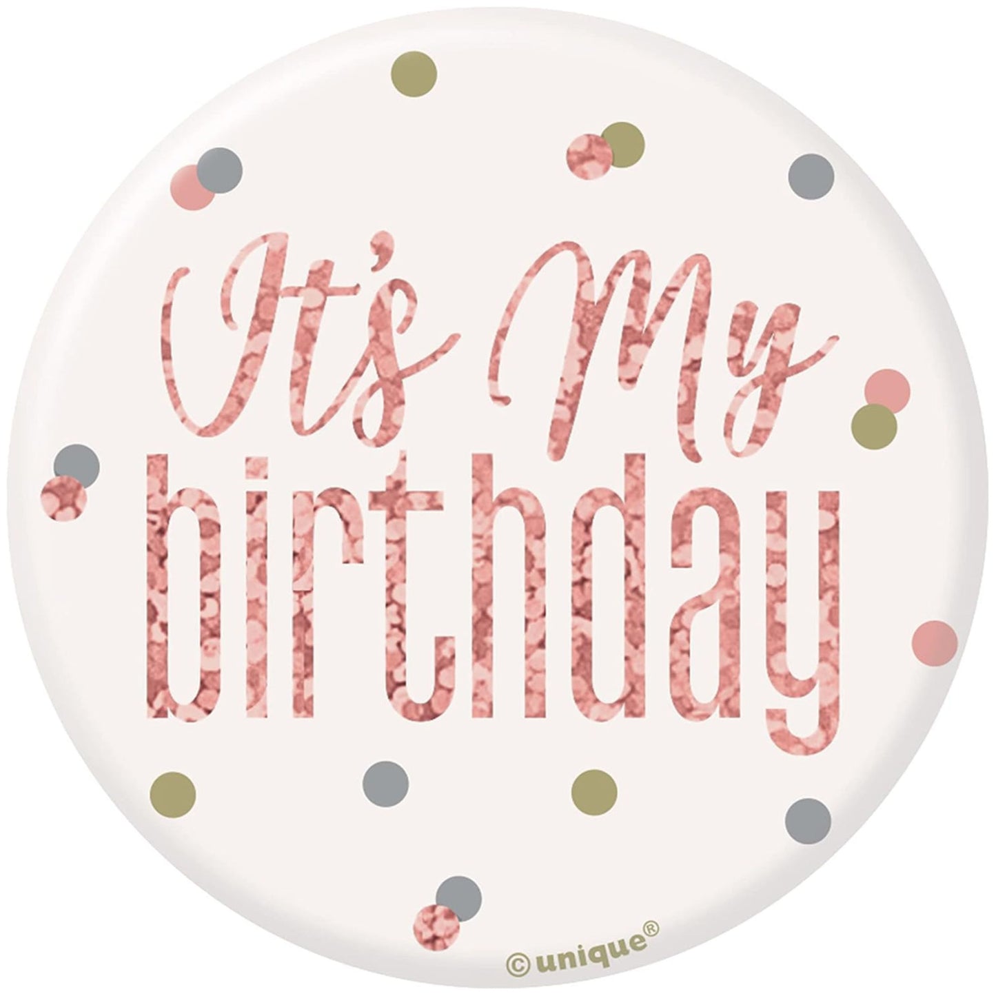3"/ 8cm GLITZ ROSE GOLD HAPPY BIRTHDAY BADGE
