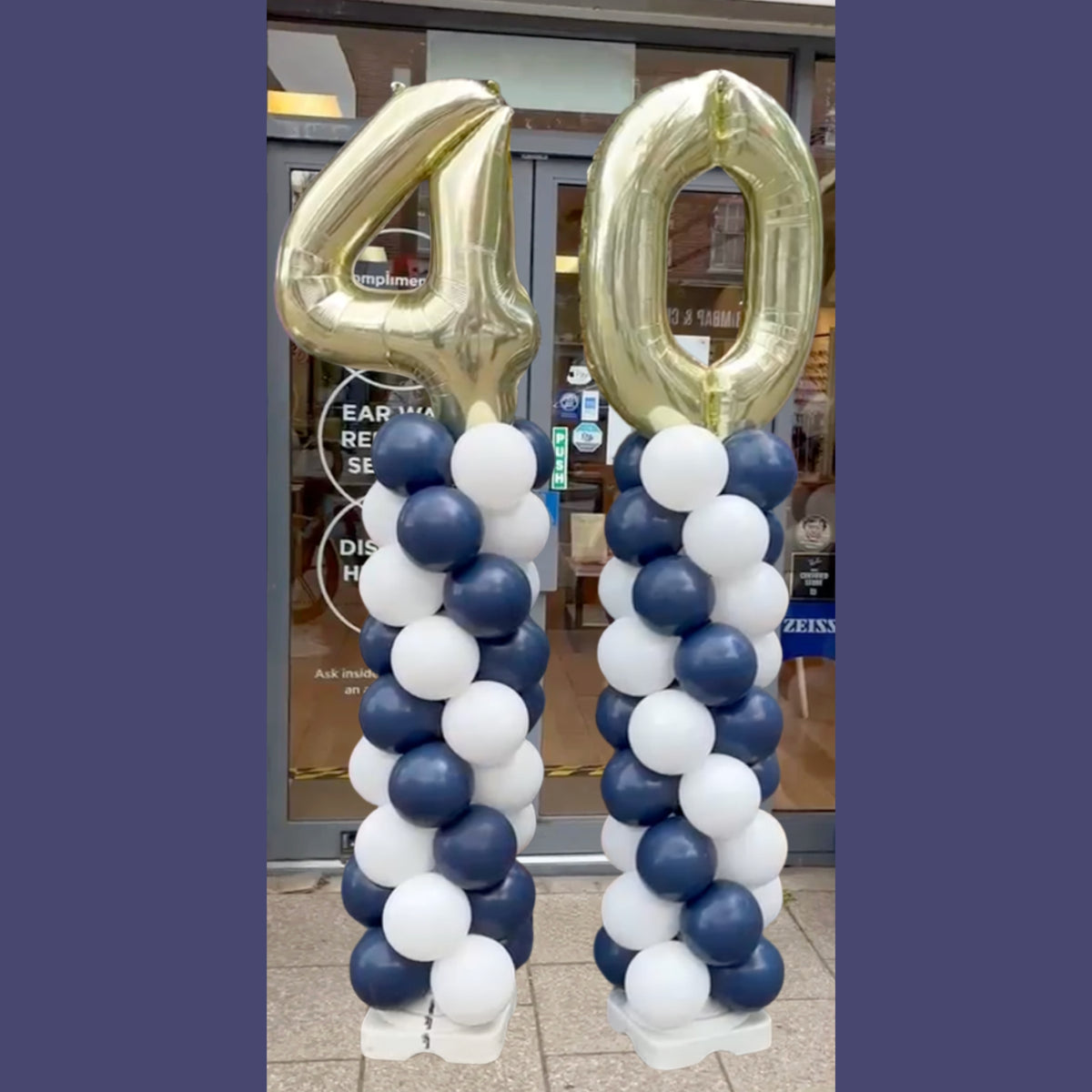 Navy Blue & White Spiral Towers with White Gold '40' on top