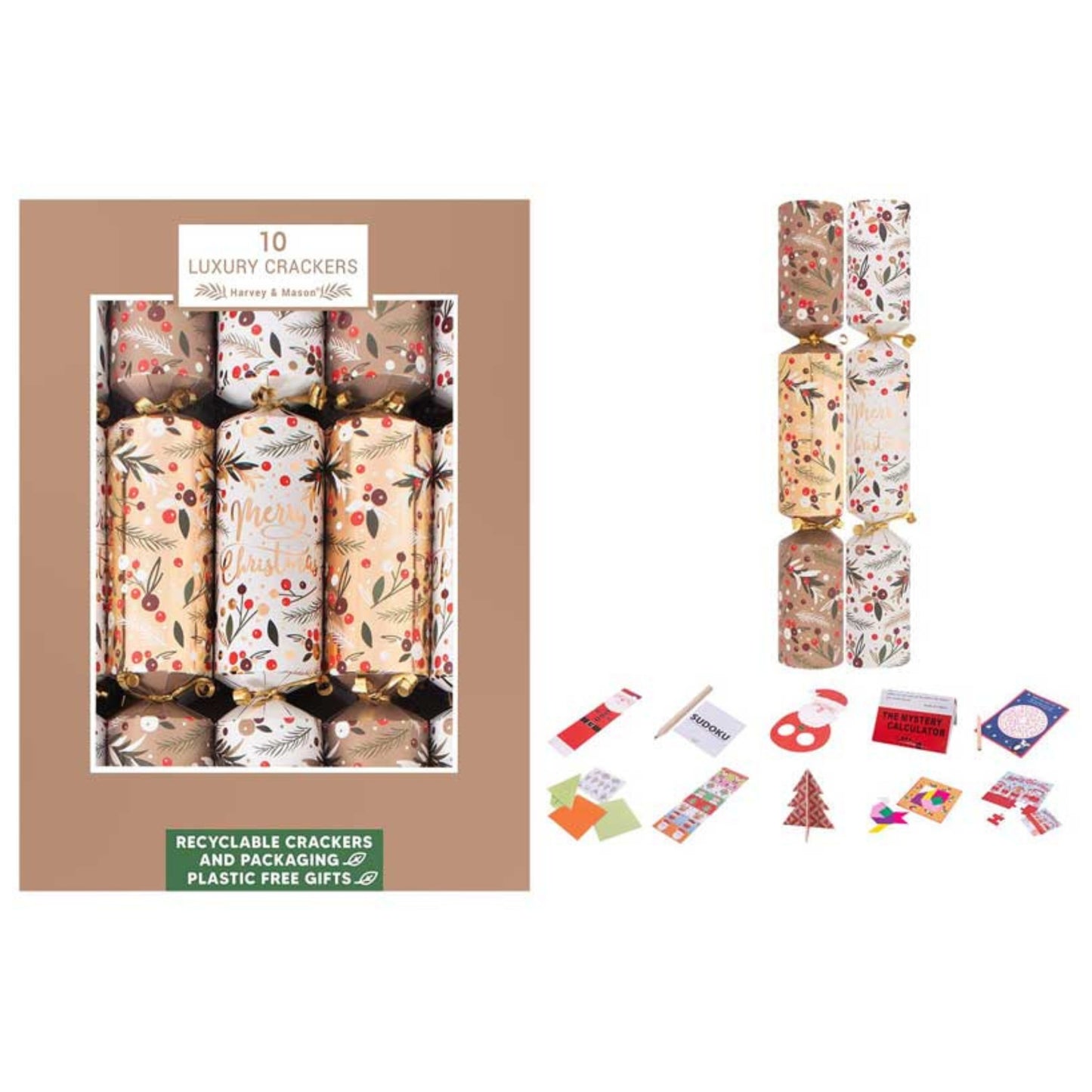 HARVEY & MASON LUXURY MERRY XMAS CRACKERS (10 PACK)