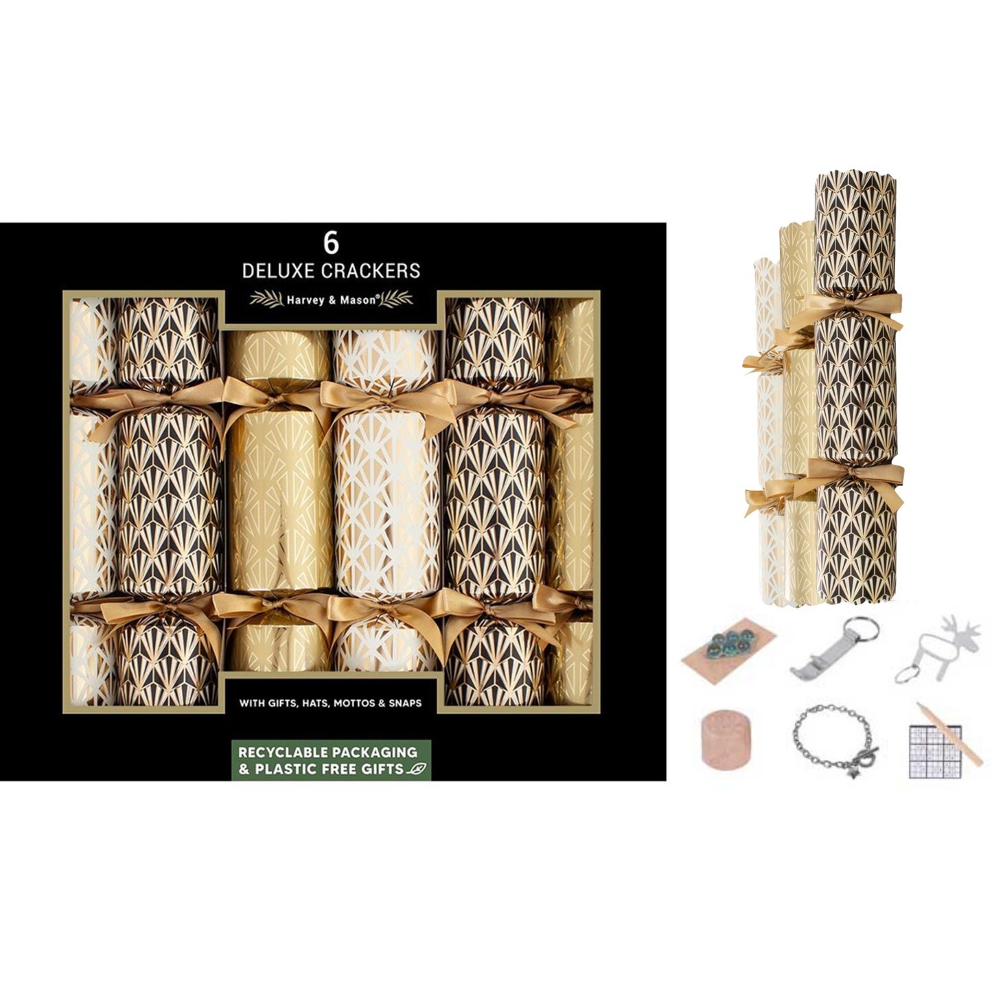 HARVEY & MASON DELUXE 'BLACK & GOLD' 13.5" CHRISTMAS CRACKERS (13.5" x 6)