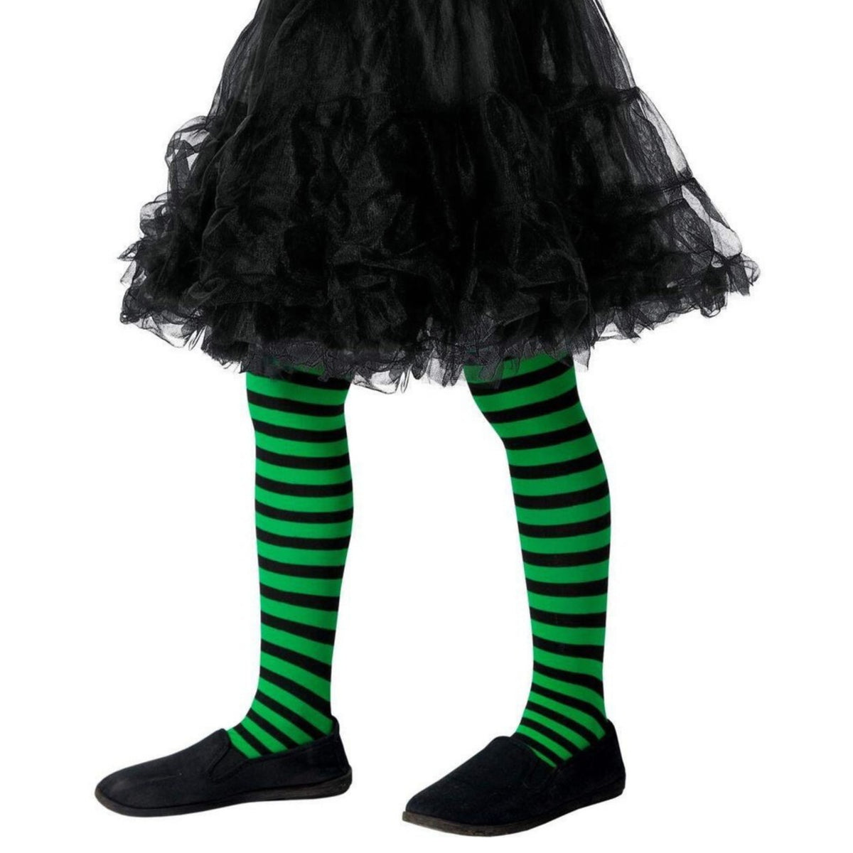 CHILD'S WICKED WITCH GREEN & BLACK TIGHTS (AGE 6-12)
