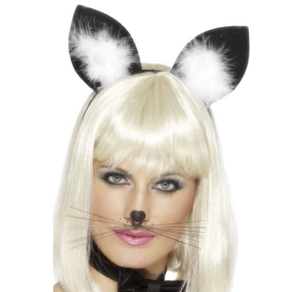 BLACK AND WHITE CATS EARS HEADBAND