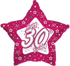 18"/ 46cm PINK & SILVER HAPPY 30TH BIRTHDAY STAR SHAPE FOIL BALLOON
