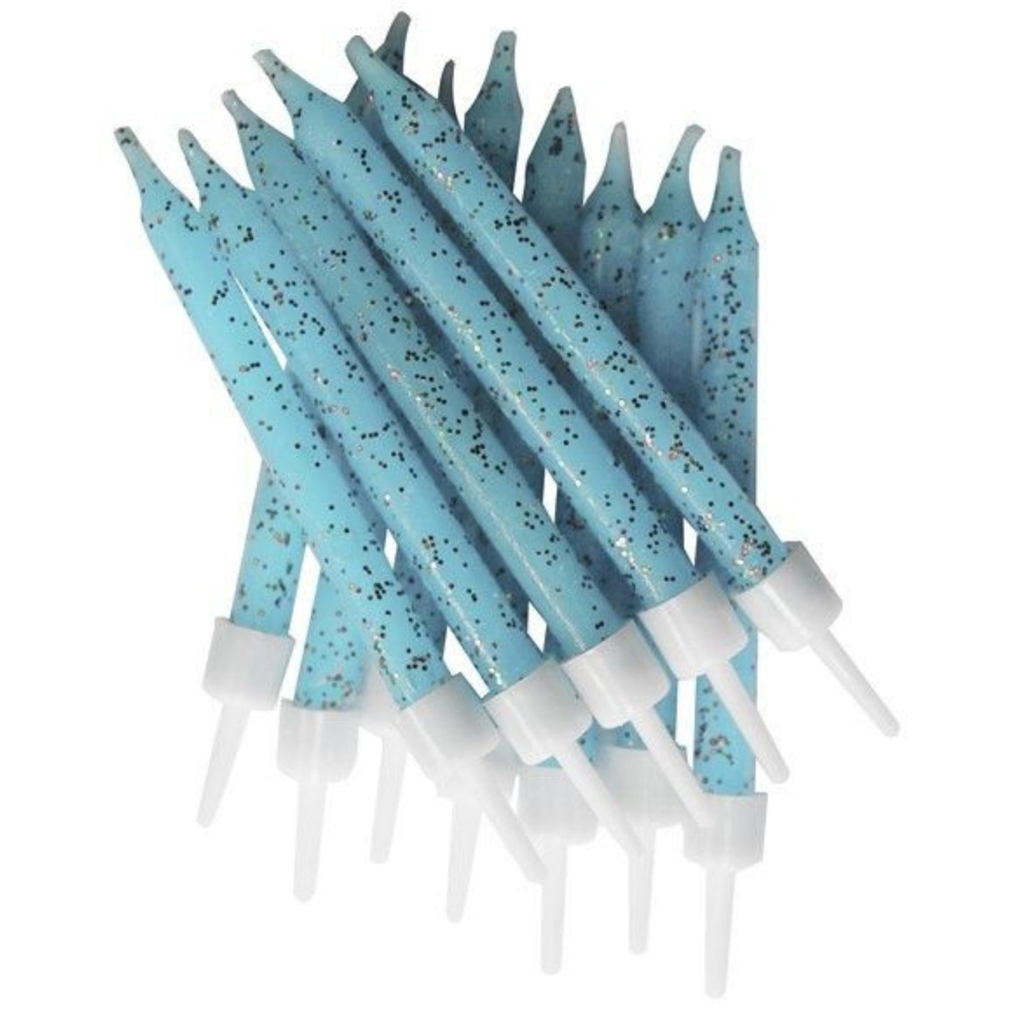 3"/ 7.5cm PALE BLUE GLITTER BIRTHDAY CANDLES WITH HOLDERS (12 PACK)