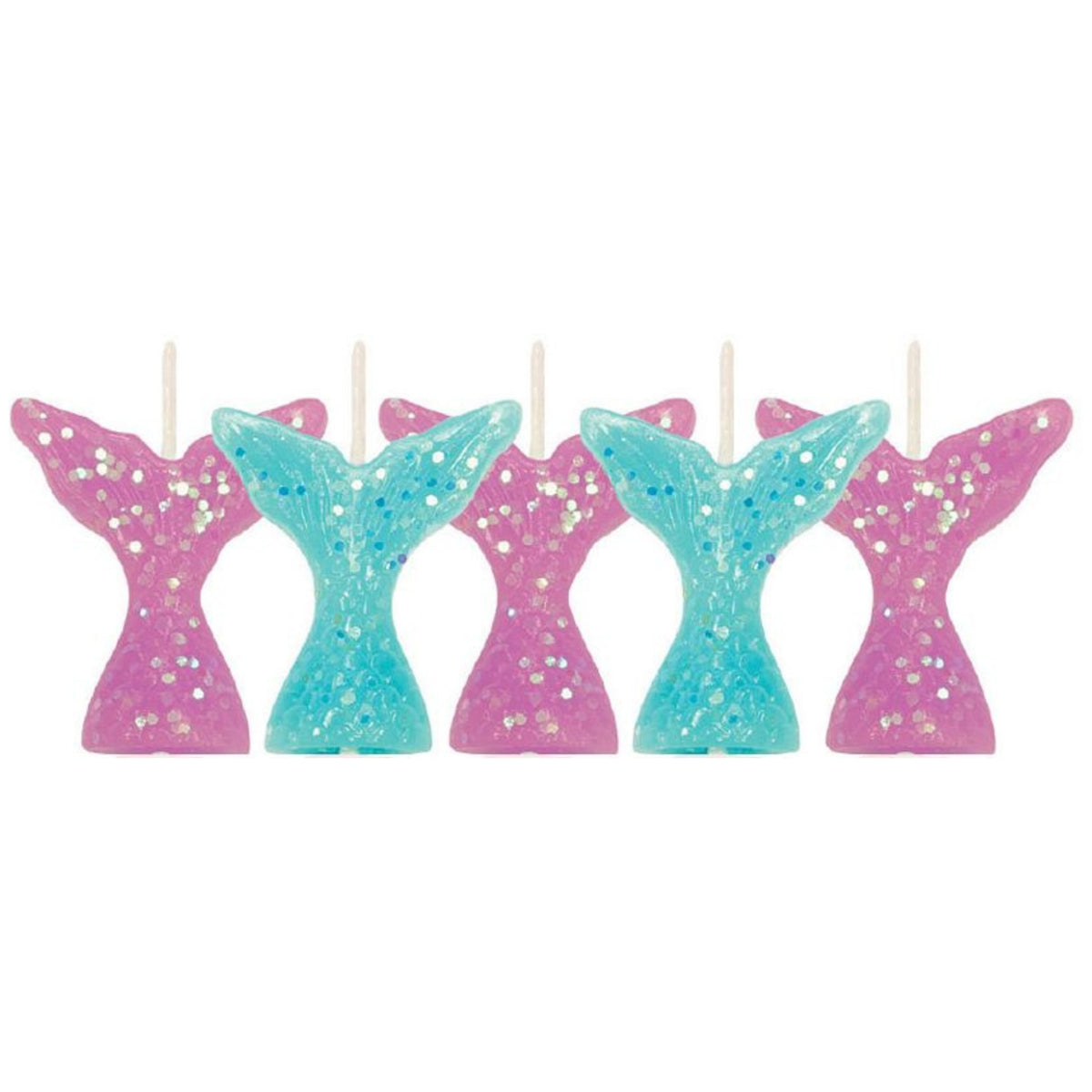 7cm GLITTER MERMAID TAIL PICK CANDLES (5 PACK)