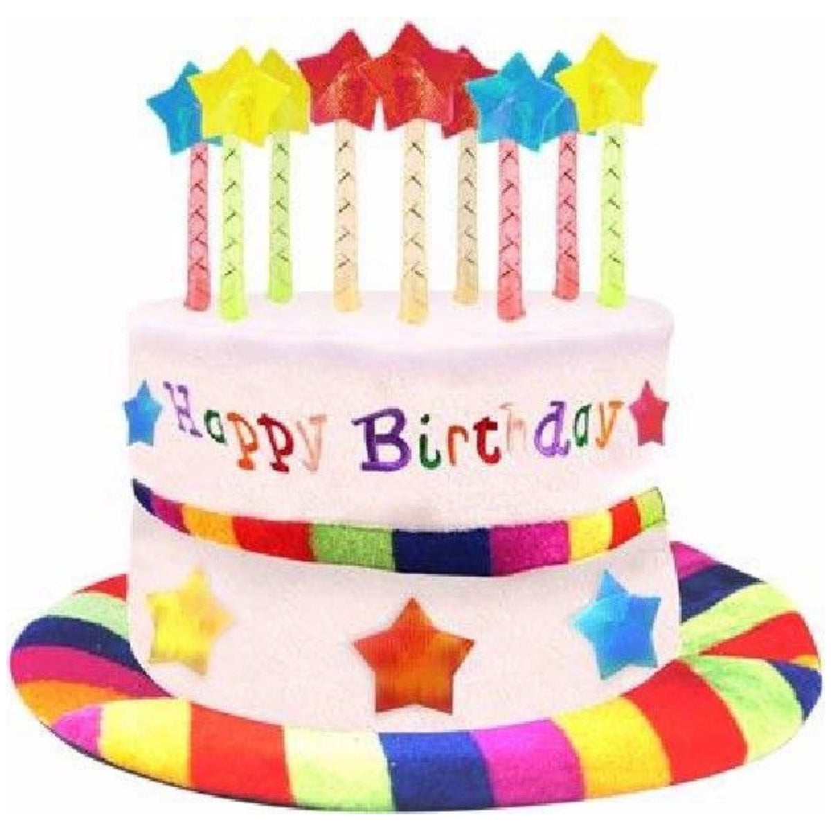 BIRTHDAY CAKE SOFT FABRIC RAINBOW HAT (30cm)