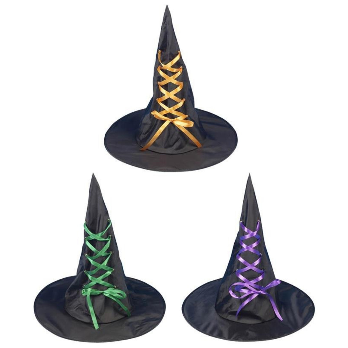 ADULT'S WITCH HAT WITH RIBBON (3 ASSORTED COLOURS)