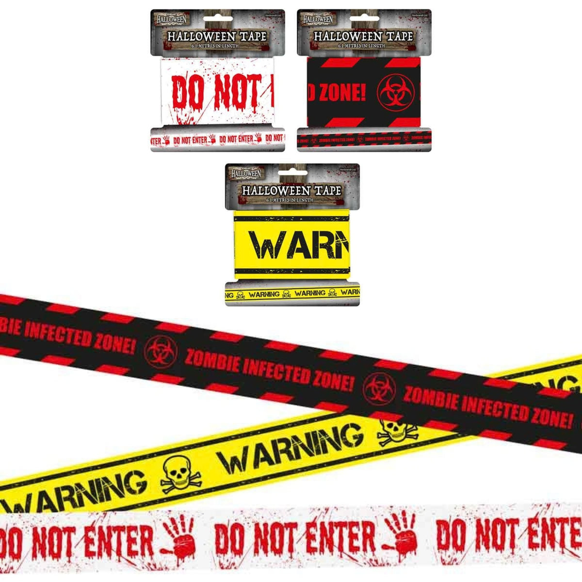 HALLOWEEN WARNING TAPE (3 ASSORTED DESIGNS - 6m)