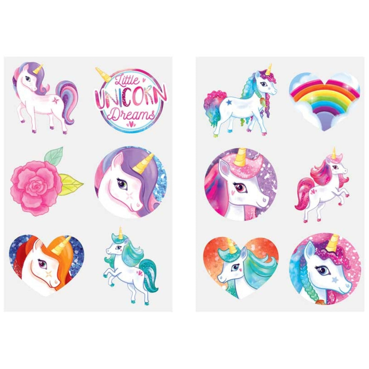 UNICORN MINI TATTOOS (6 PER SHEET - 2 ASSORTED DESIGNS)