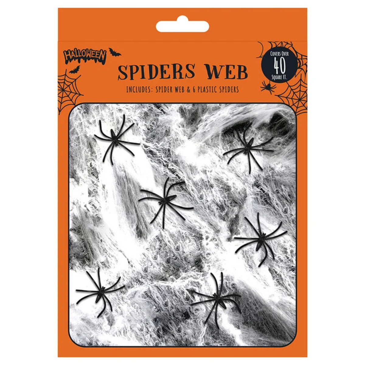 SPIDER'S WEB & PLASTIC SPIDERS (COVERS 40 SQ FT)