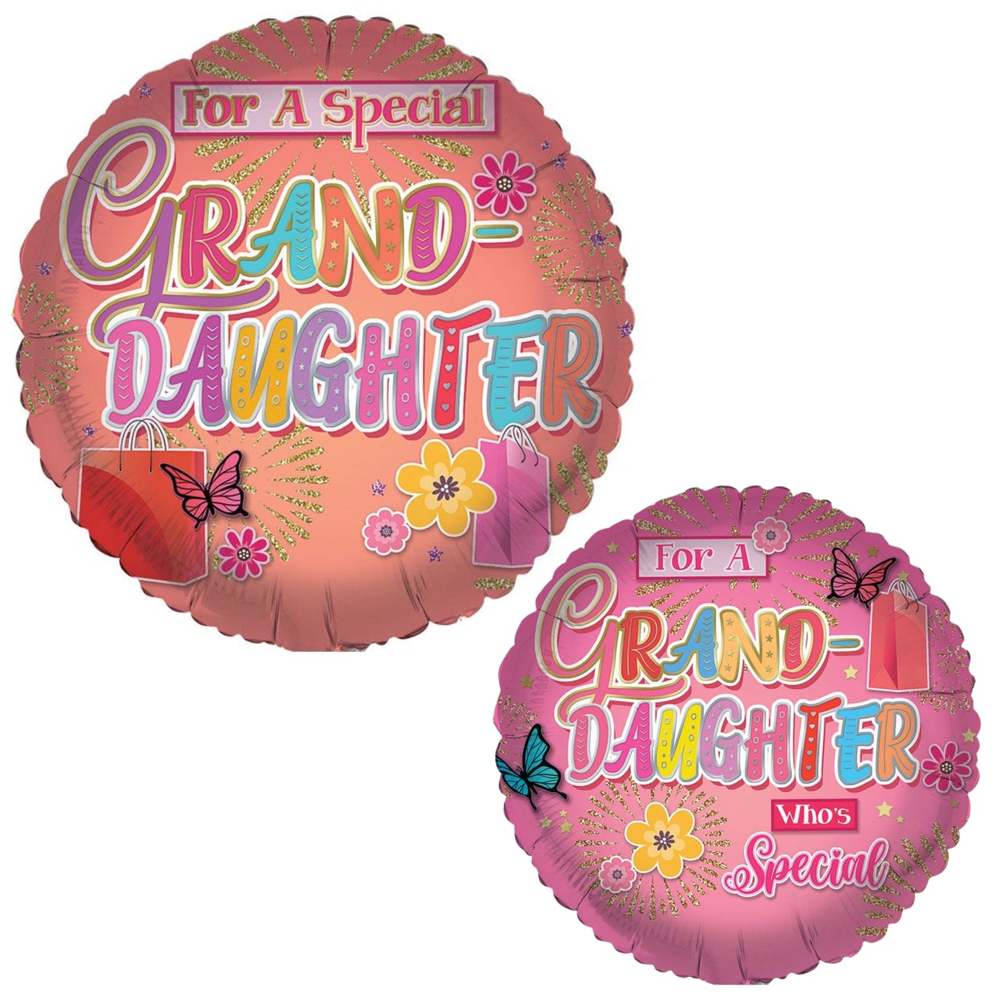18"/ 46cm HAPPY BIRTHDAY GRANDDAUGHTER DOUBLE-SIDED ROUND FOIL BALLOON