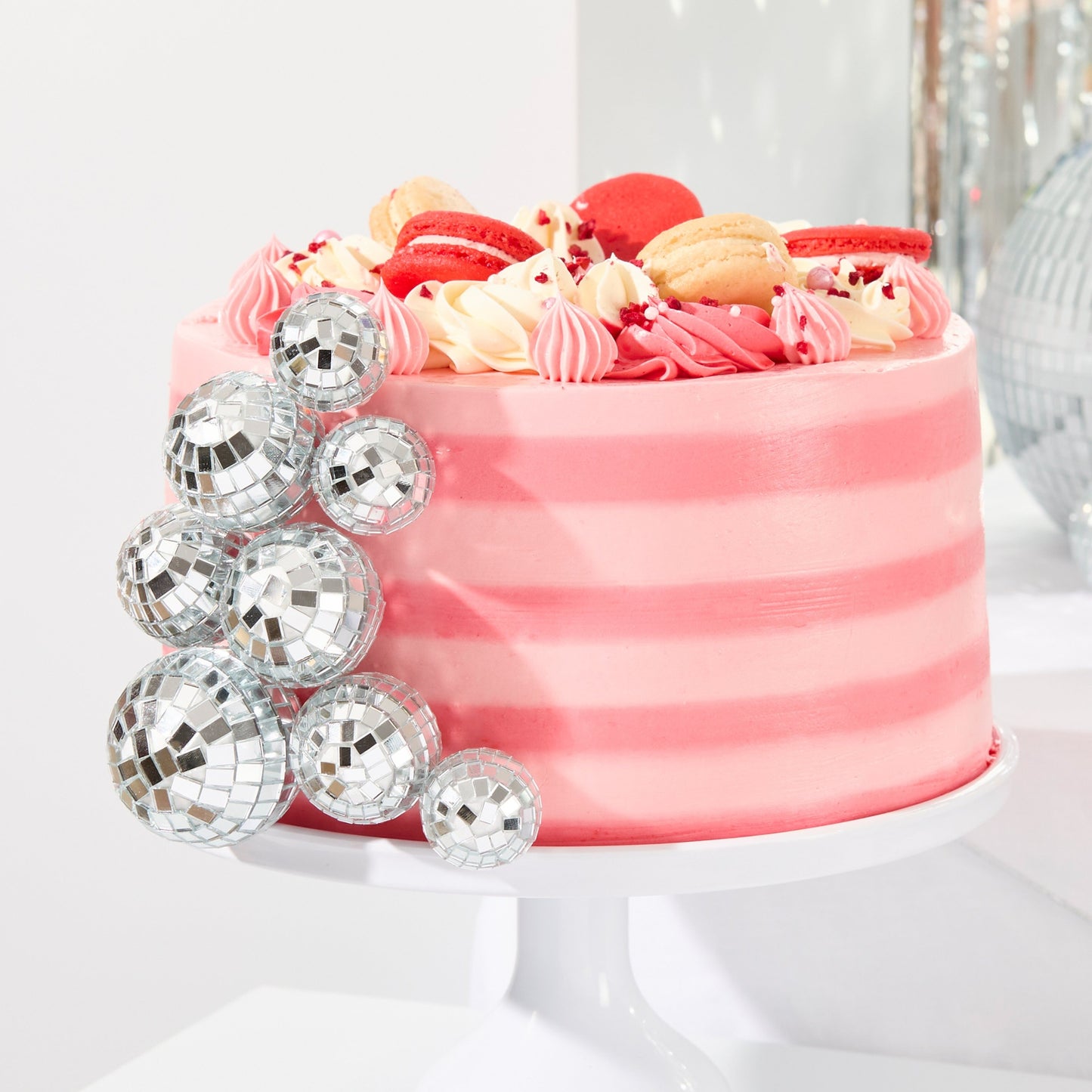 SILVER DISCO BALL FOOD PICK CAKE DECORATIONS (8 PACK)