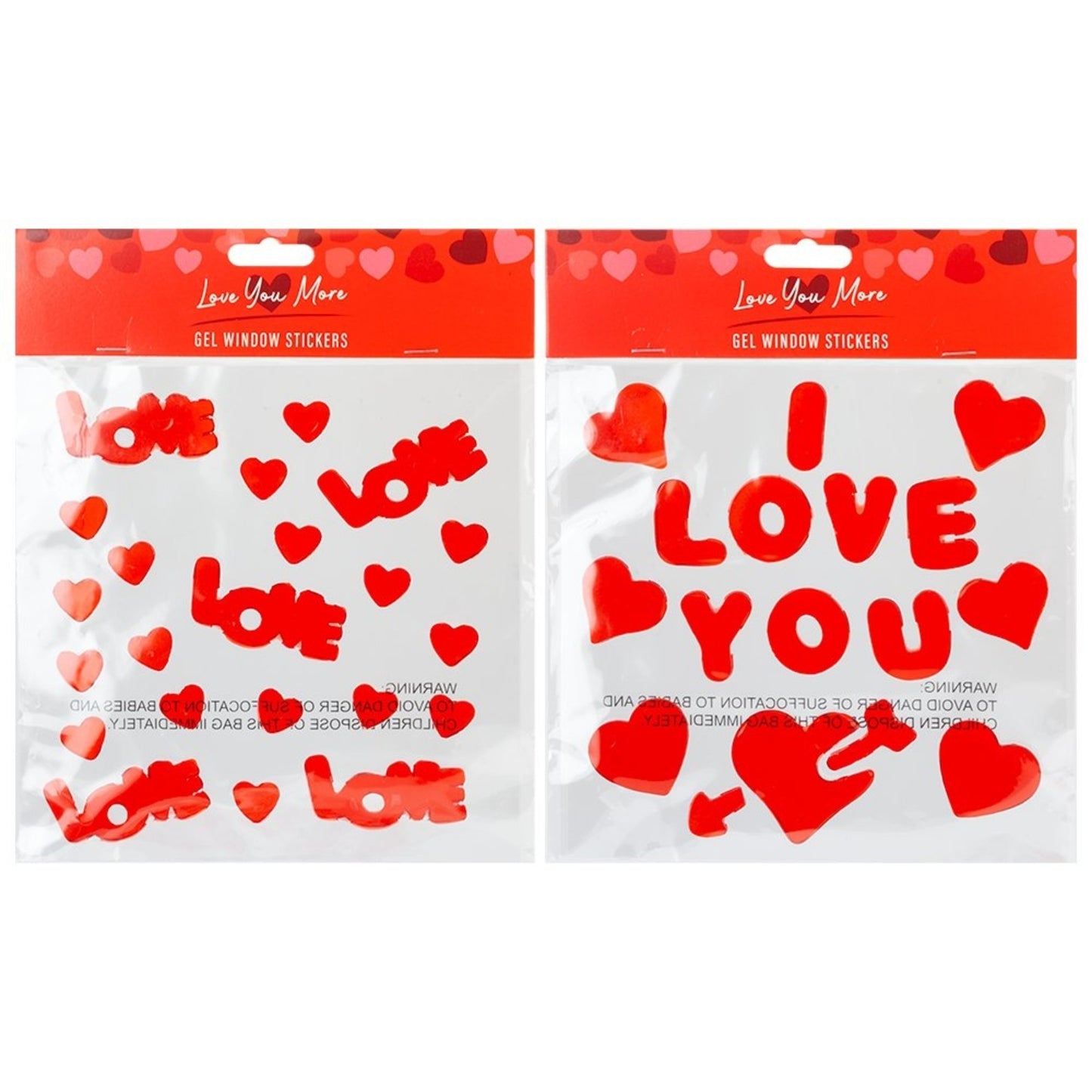 PACK OF VALENTINE'S RED GEL WINDOW STICKERS