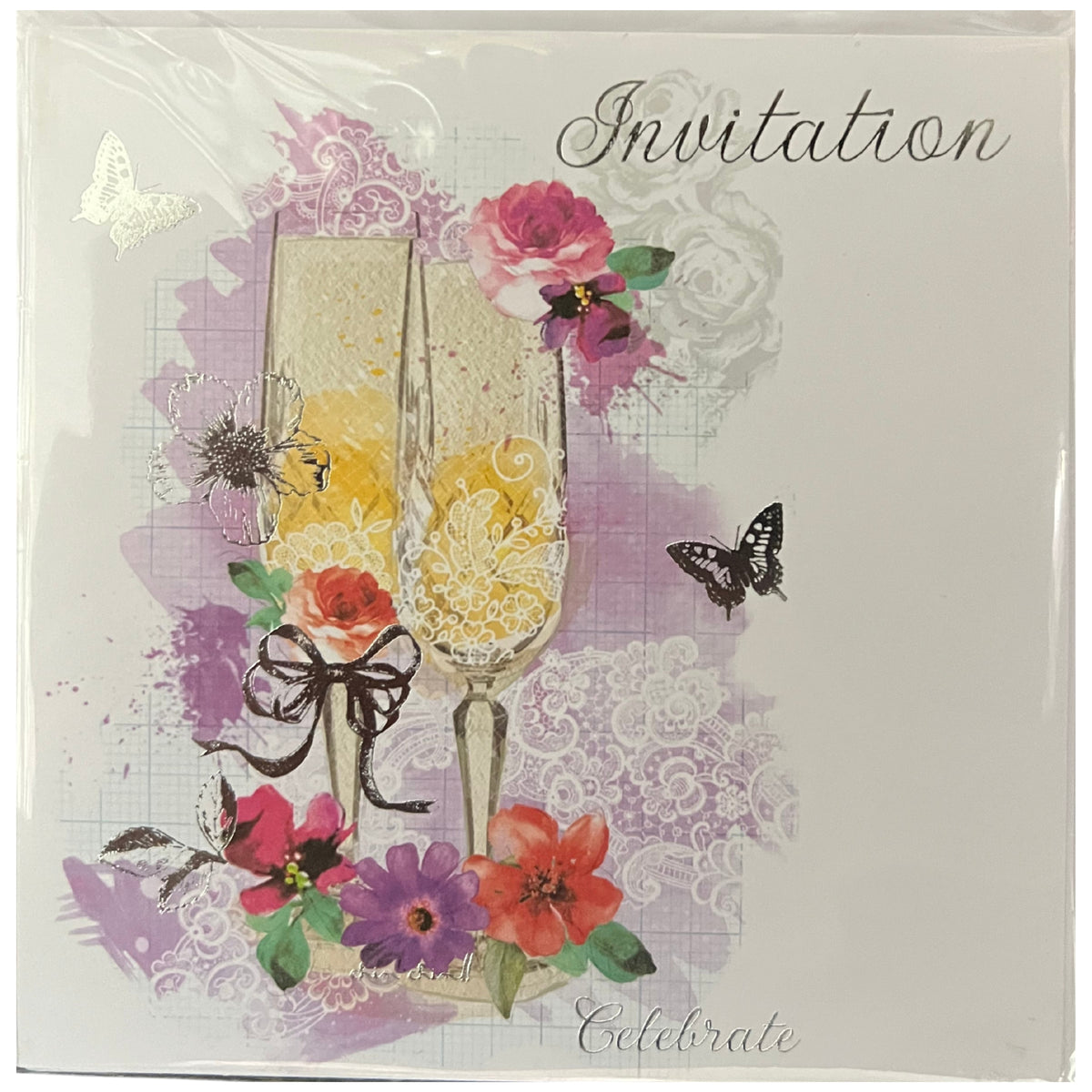 WEDDING INVITATION CARDS WITH CHAMPAGNE GLASSES(6 PACK)