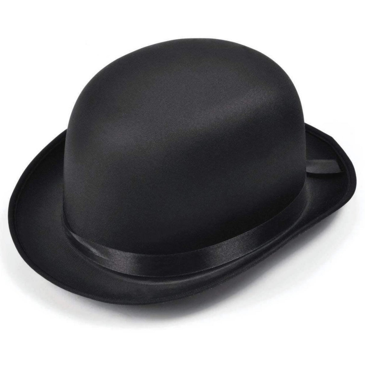ADULTS BLACK SATIN BOWLER HAT