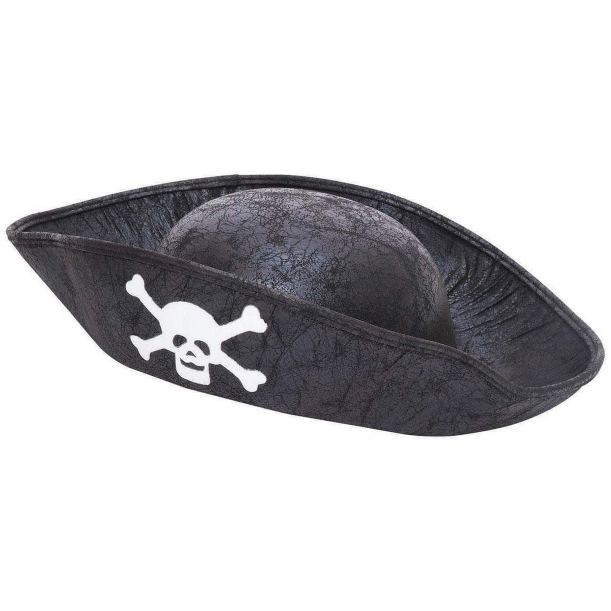 KIDS BLACK PIRATE TRICORN HAT SKULL WITH SKULL & CROSSBONES