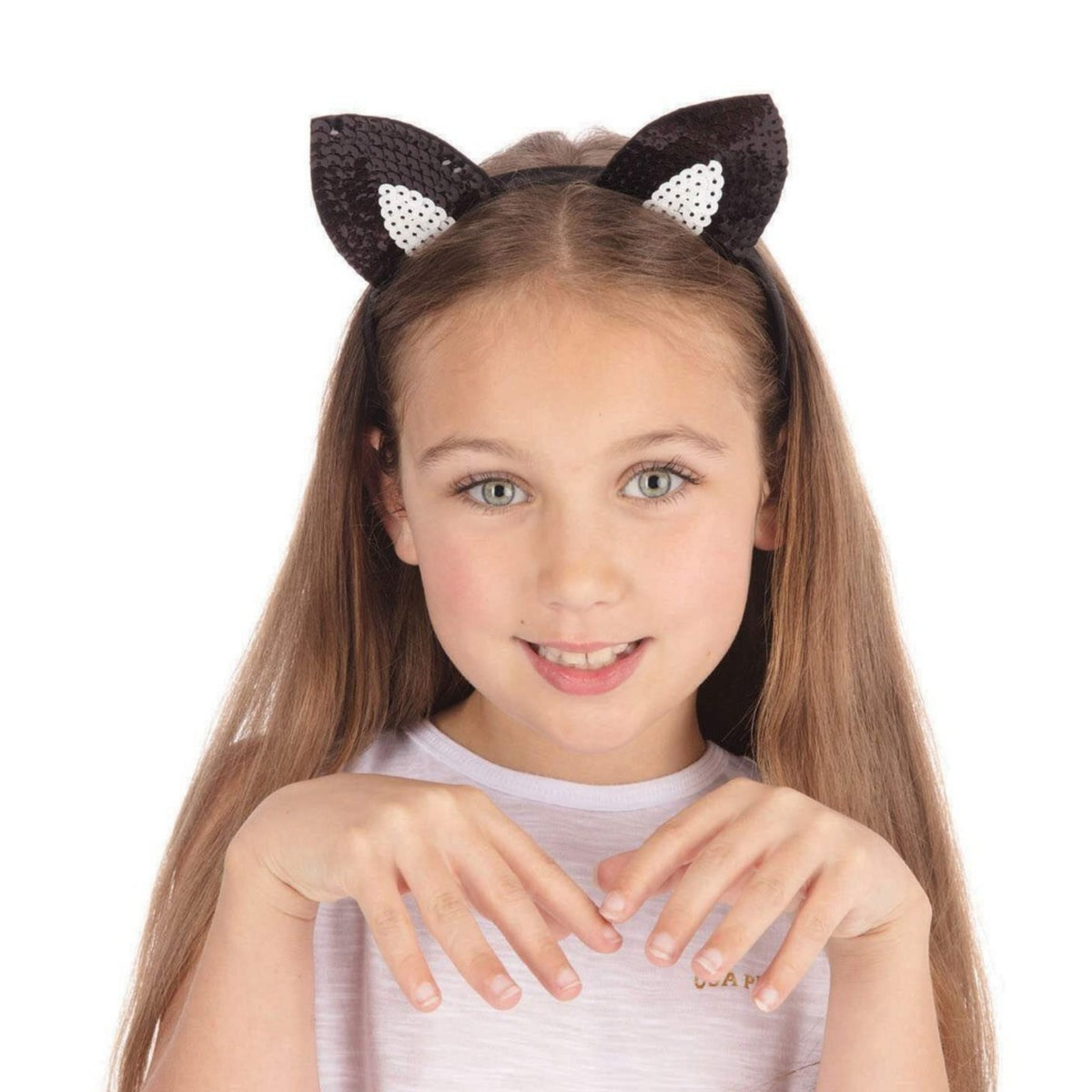 KIDS BLACK SEQUIN CAT EARS HEADBAND