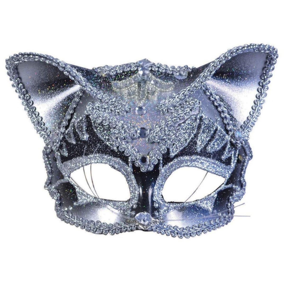 JEWELLED SILVER CAT MASK
