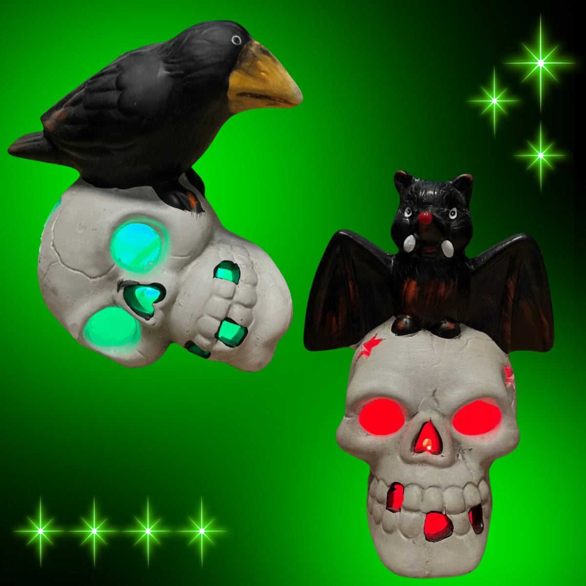 DECORATIVE CERAMIC LIGHT UP HALLOWEEN SKULLS (2 PACK)