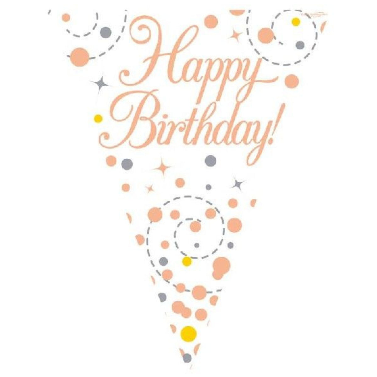13ft / 3.9m WHITE & ROSE GOLD SPARKLING FIZZ HAPPY BIRTHDAY BUNTING