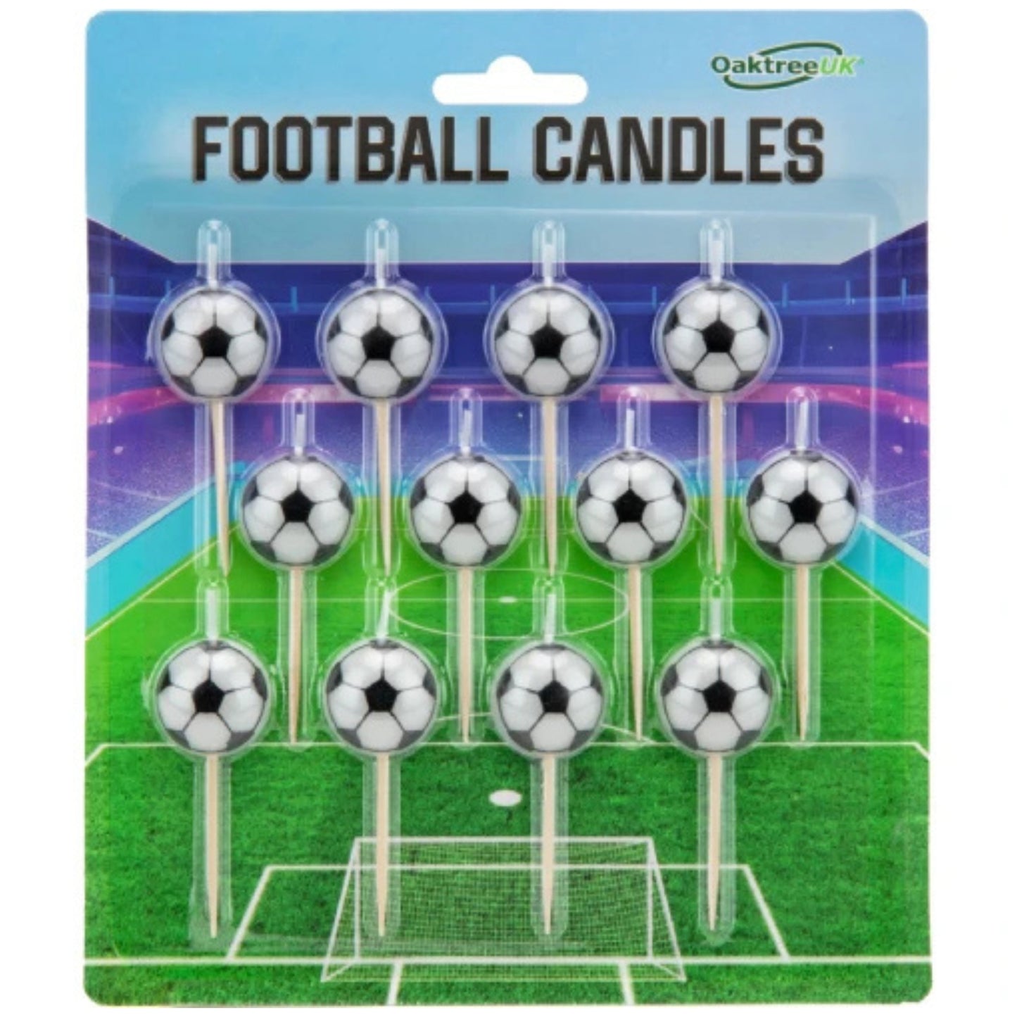 FOOTBALL CANDLES WITH WOODEN PICK (12 PACK)