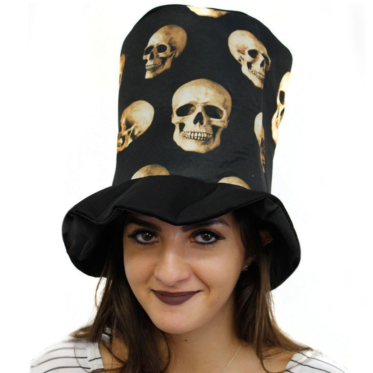 ADULTS SKULL PRINT SOFT BLACK TOP HAT