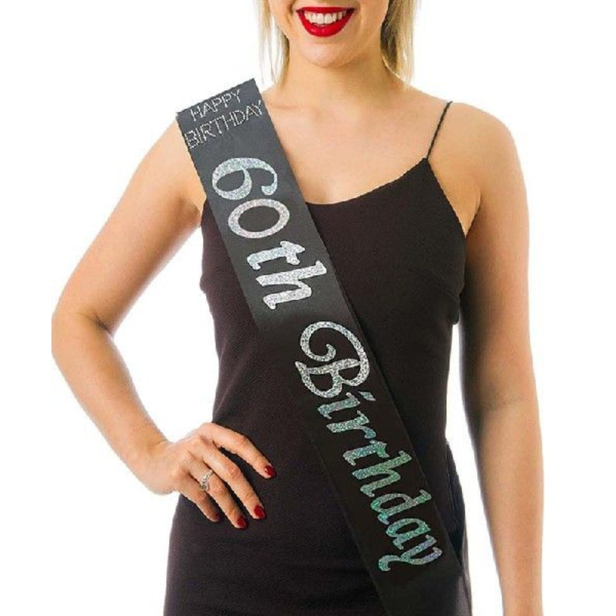 BLACK SATIN 60TH BIRTHDAY SASH