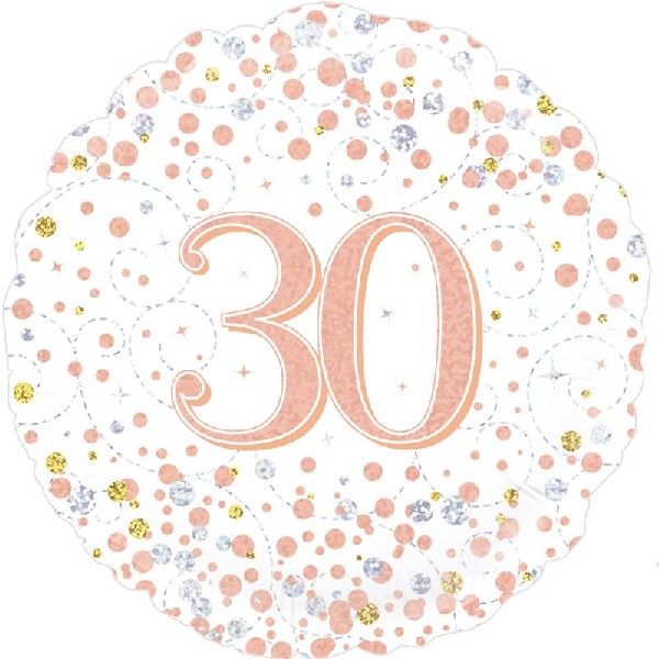18"/ 46cm ROSE GOLD SPARKLING FIZZ 30TH B/DAY ROUND FOIL BALLOON
