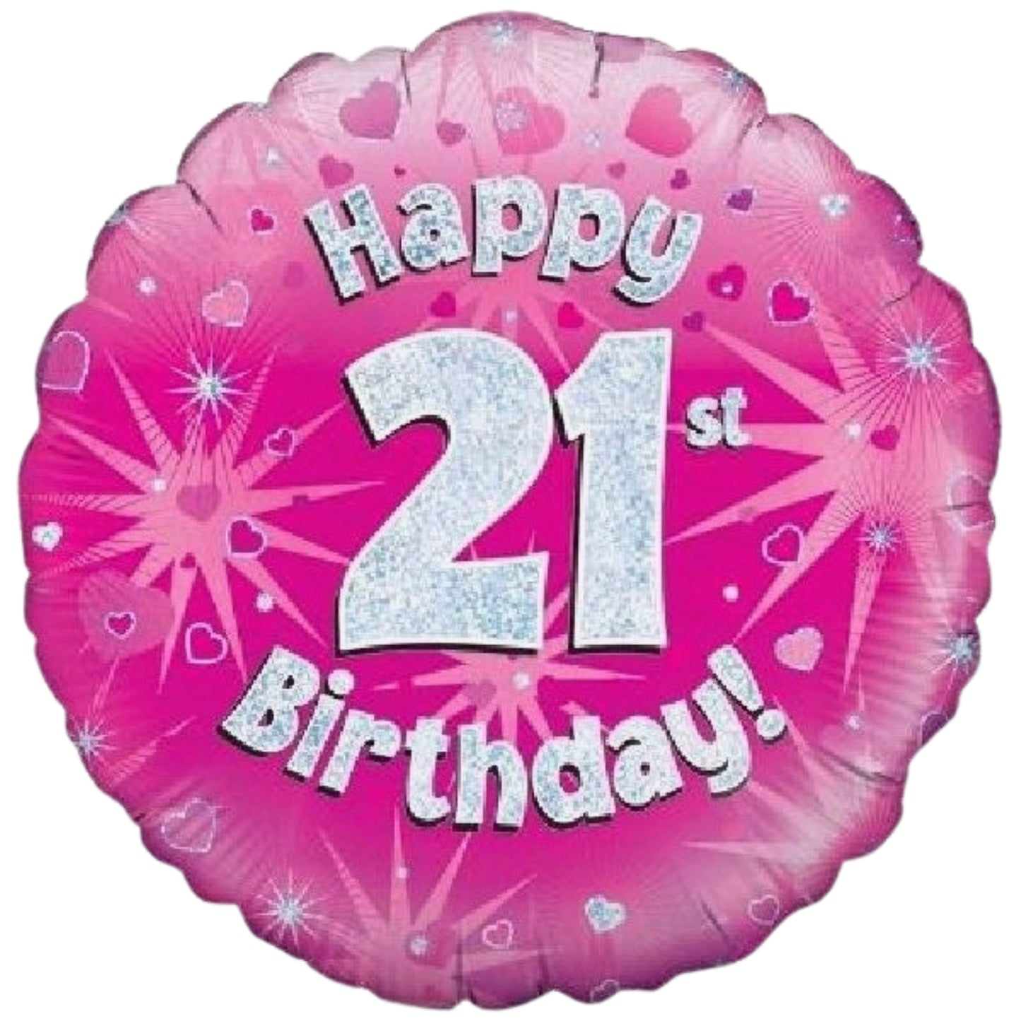 18"/ 46cm PINK HOLOGRAPHIC HAPPY 21ST BIRTHDAY ROUND FOIL BALLOON