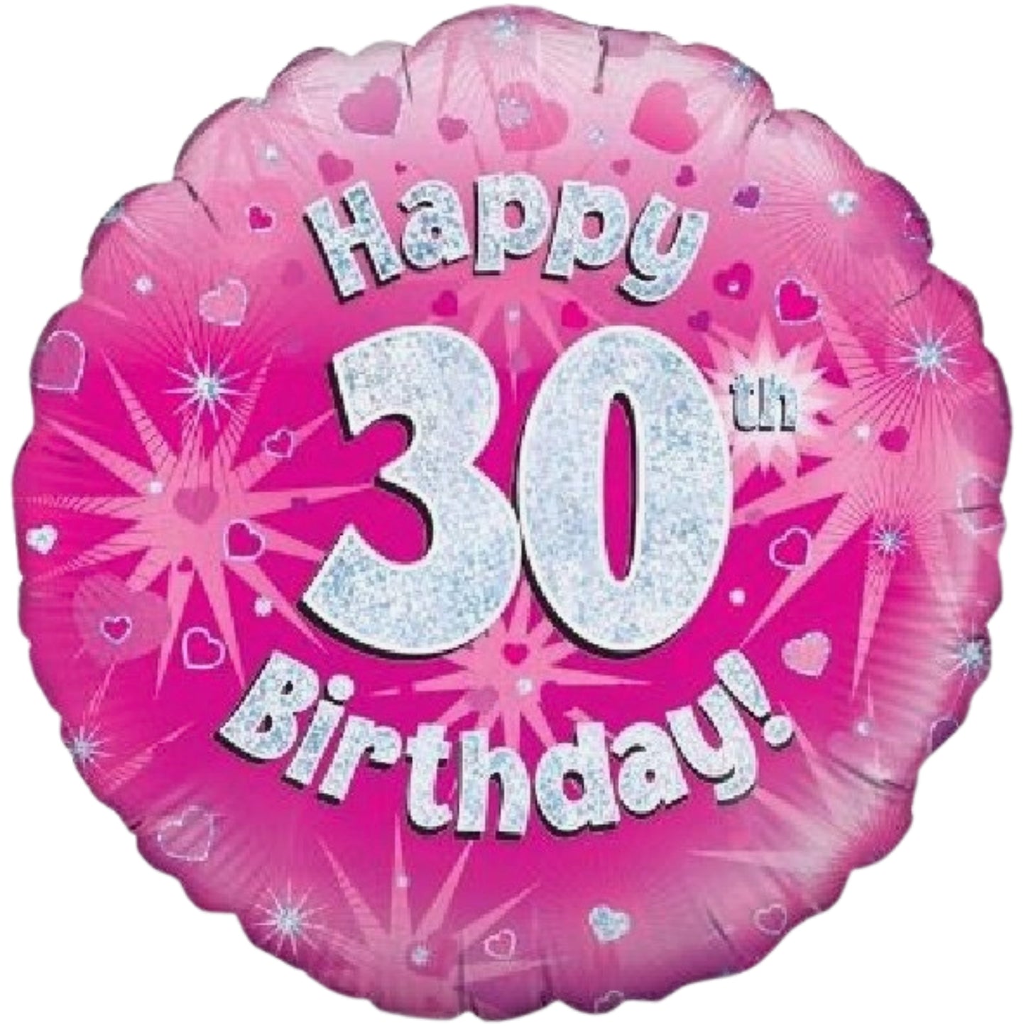18"/ 46cm PINK HOLOGRAPHIC HAPPY 30TH BIRTHDAY ROUND FOIL BALLOON