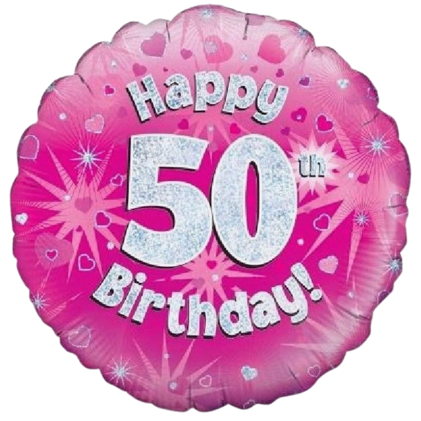 18"/ 46cm PINK HOLOGRAPHIC HAPPY 50TH BIRTHDAY ROUND FOIL BALLOON