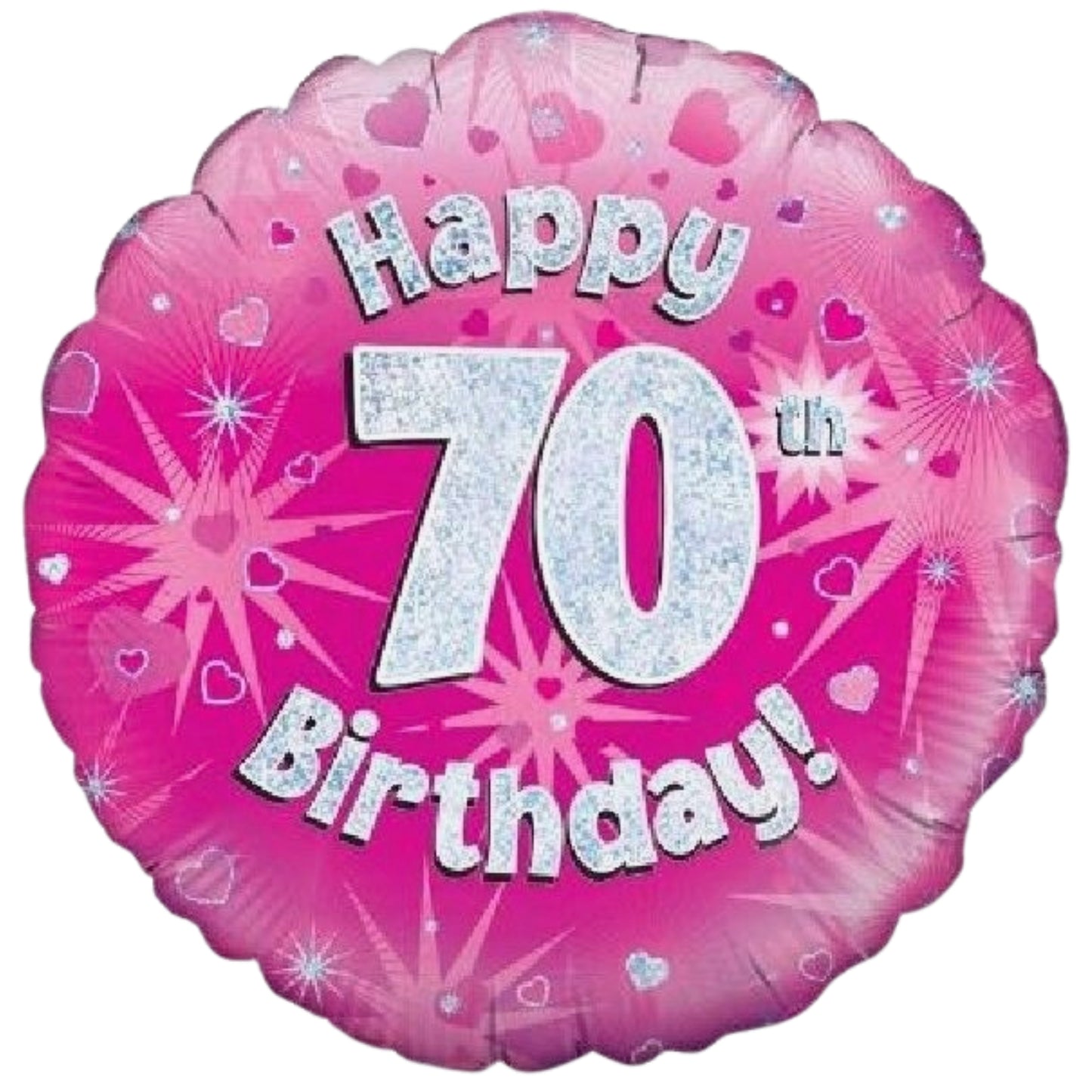 18"/ 46cm PINK HOLOGRAPHIC HAPPY 70TH BIRTHDAY ROUND FOIL BALLOON