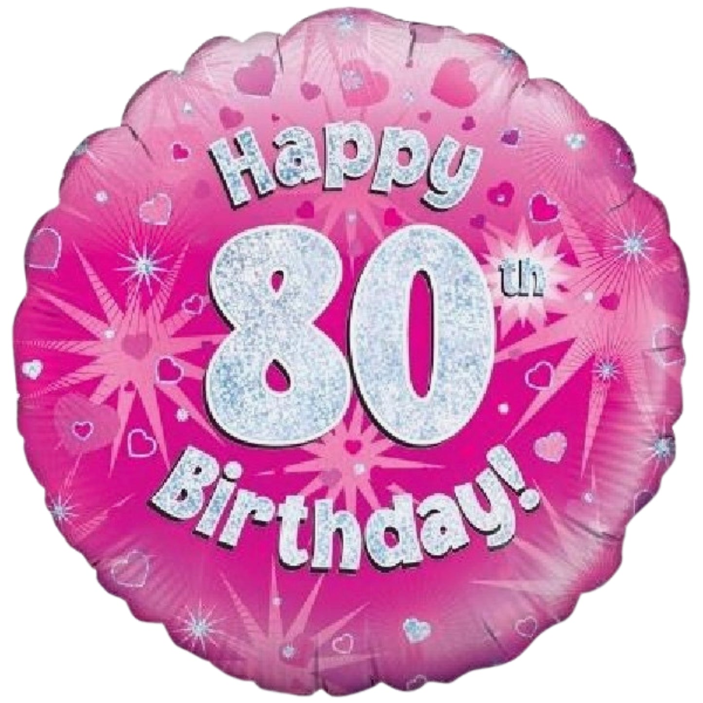18"/ 46cm PINK HOLOGRAPHIC HAPPY 80TH BIRTHDAY ROUND FOIL BALLOON