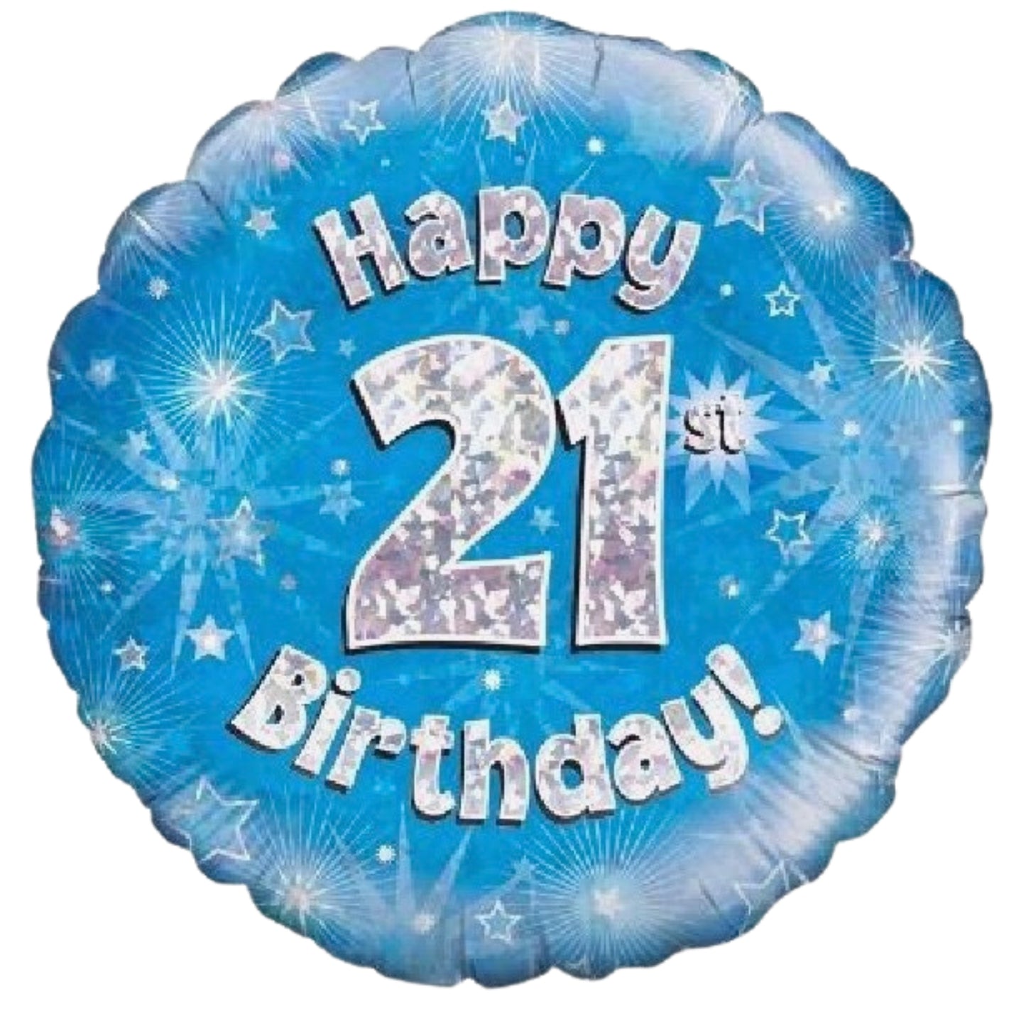 18"/ 46cm BLUE HOLOGRAPHIC HAPPY 21ST BIRTHDAY ROUND FOIL BALLOON