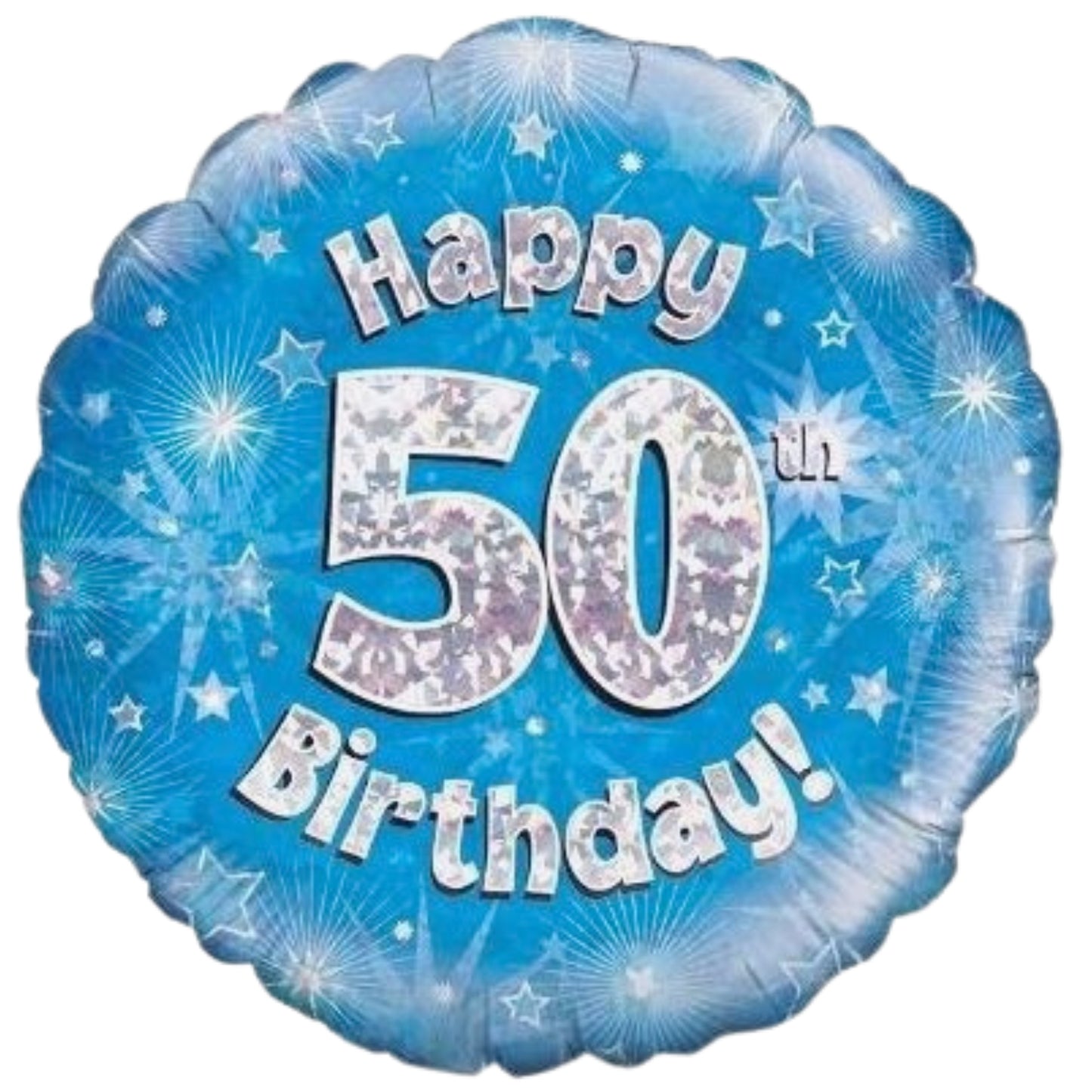 18"/ 46cm BLUE HOLOGRAPHIC HAPPY 50TH BIRTHDAY ROUND FOIL BALLOON