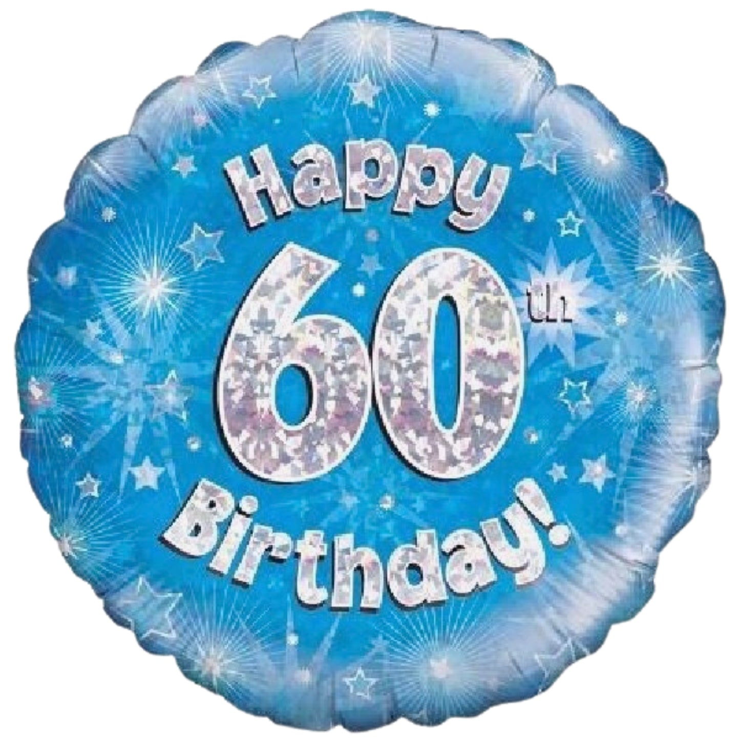 18"/ 46cm BLUE HOLOGRAPHIC HAPPY 60TH BIRTHDAY ROUND FOIL BALLOON