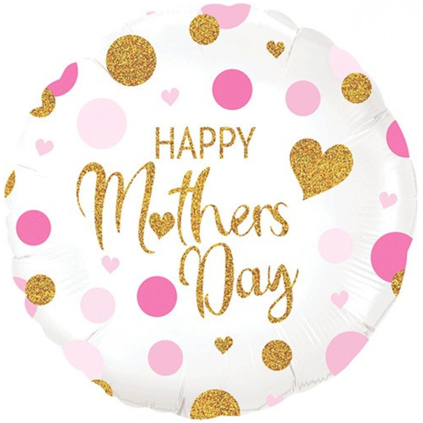 18"/ 46cm MOTHER'S DAY PINK & GOLD CONFETTI DOTS ROUND FOIL BALLOON