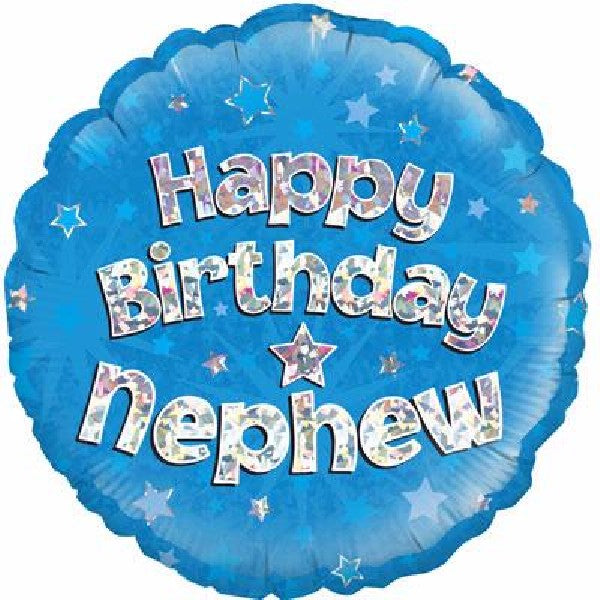 18"/ 46cm HAPPY BIRTHDAY NEPHEW BLUE HOLOGRAPHIC ROUND FOIL BALLOON
