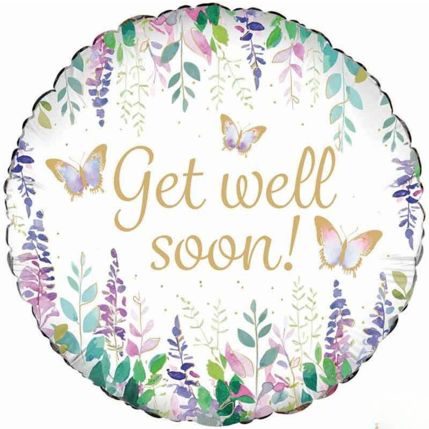 18"/ 46cm WATERCOLOUR FLORAL GET WELL SOON ROUND FOIL BALLOON