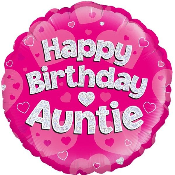 18"/ 46cm HAPPY BIRTHDAY AUNTIE PINK HOLOGRAPHIC ROUND FOIL BALLOON