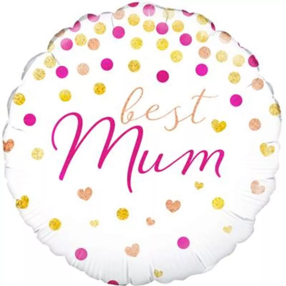 18"/ 46cm BEST MUM HOLOGRAPHIC CONFETTI ROUND FOIL BALLOON