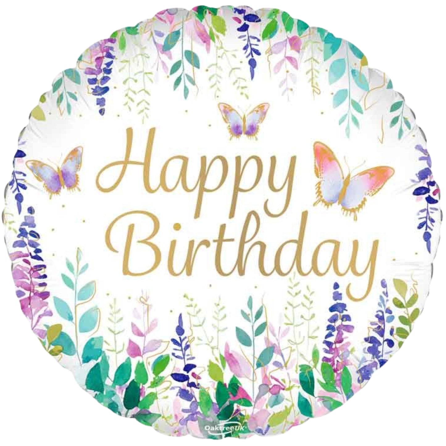 18"/ 46cm WATERCOLOUR HAPPY BIRTHDAY FLORAL ROUND FOIL BALLOON