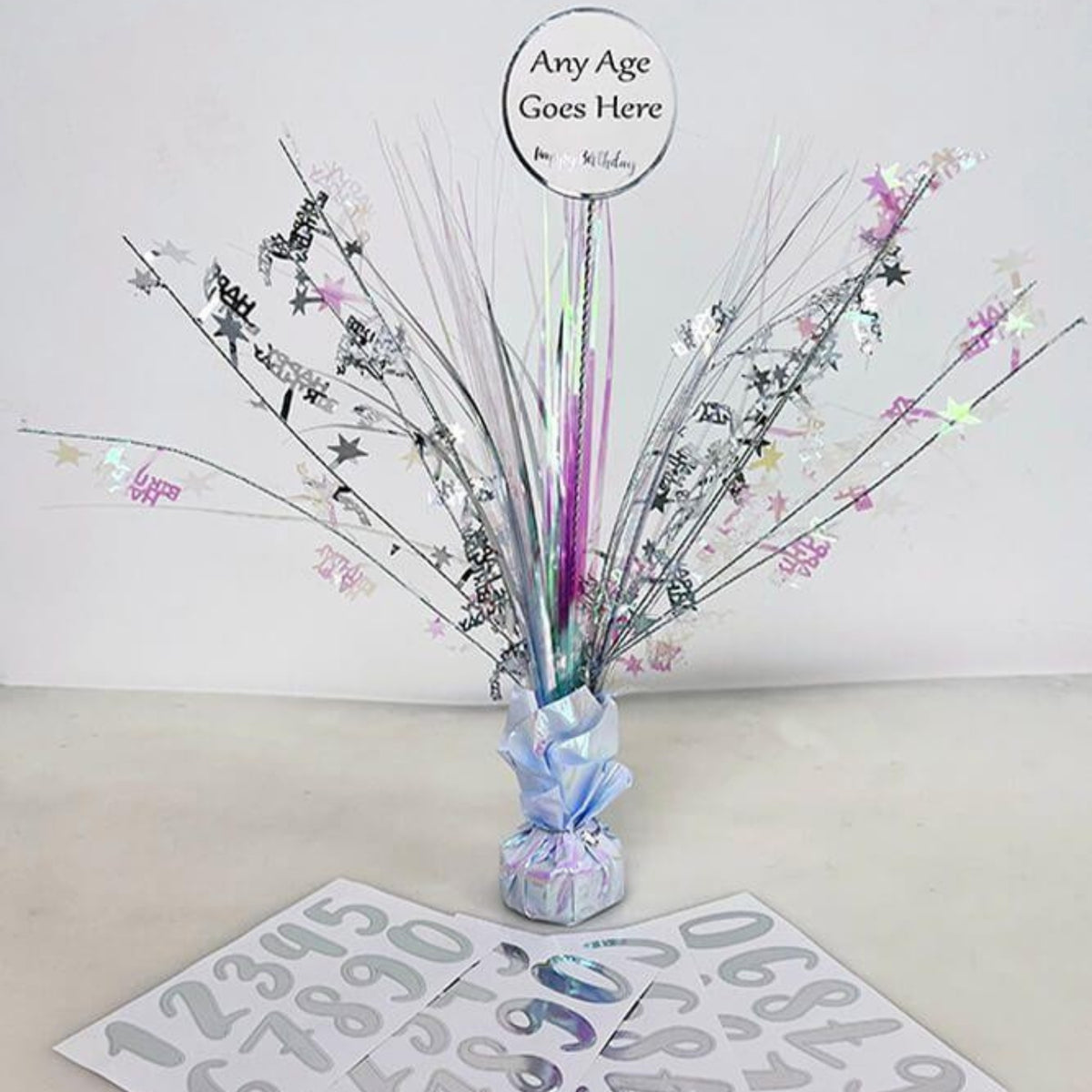 WHITE & SILVER PERSONALISABLE CENTREPIECE FOR ANY AGE