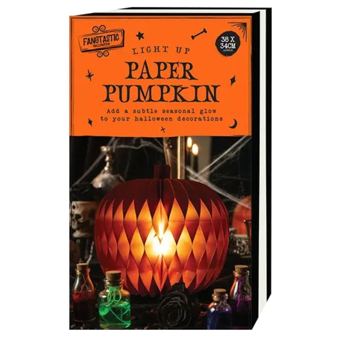 HALLOWEEN LIGHT UP PAPER PUMPKIN (BATTERIES NOT INCLUDED)