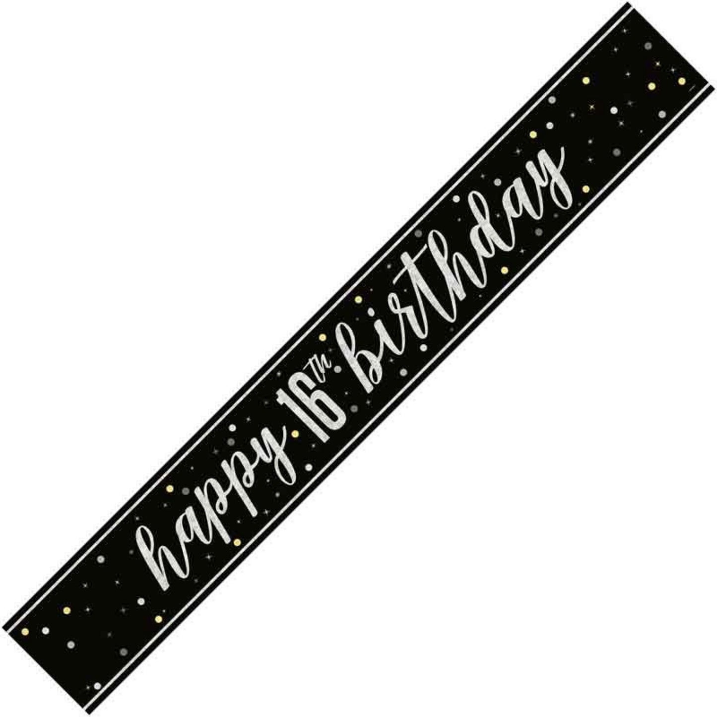 9ft / 2.7m GLITZ BLACK 16TH BIRTHDAY BANNER