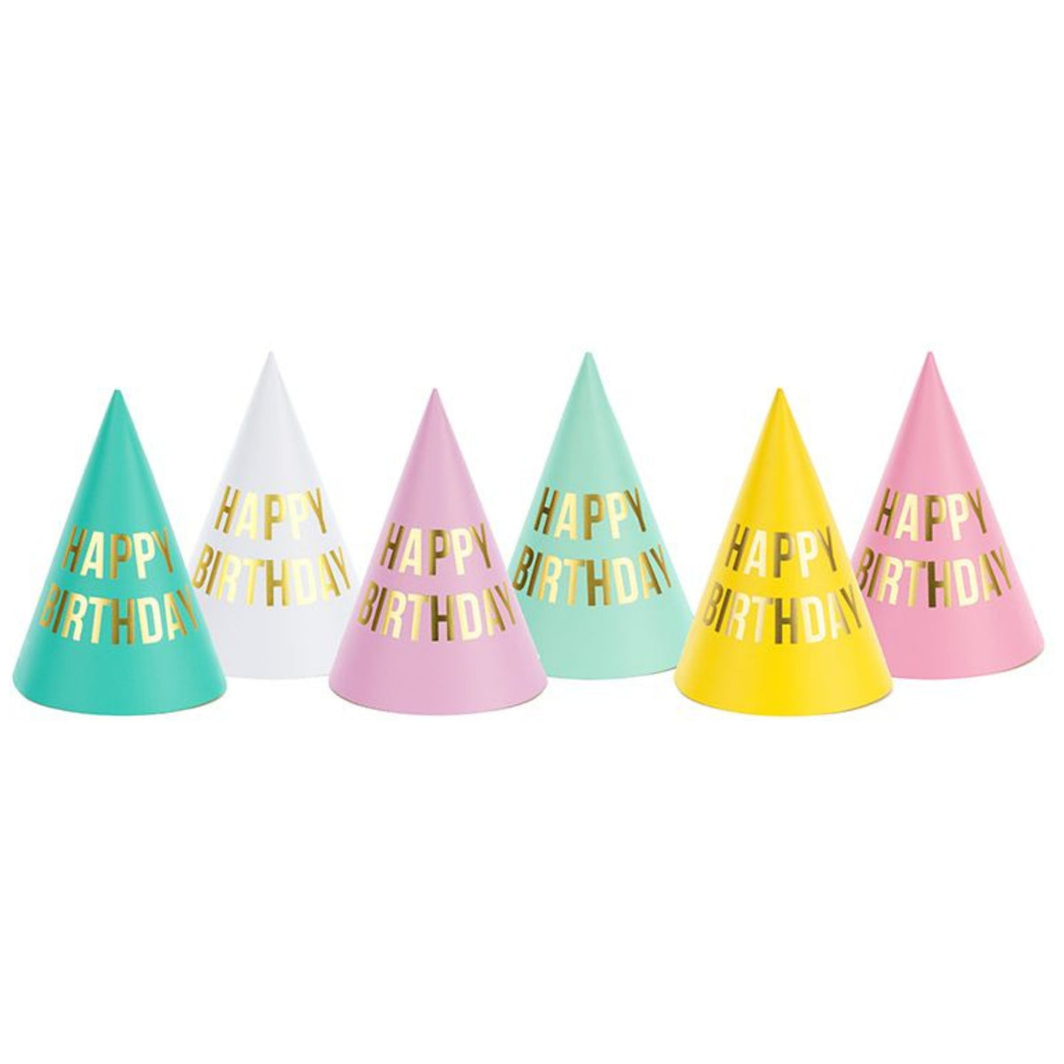 HAPPY BIRTHDAY PARTY HAT (16cm, ASSORTED COLOURS)